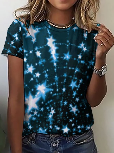 Women’s Abstract Art Pattern Loose Crew Neck Casual Cotton-Blend T-Shirt, As picture, T-shirts