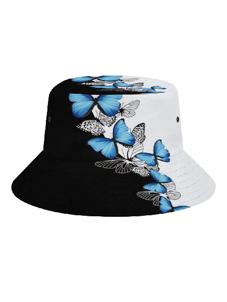 Butterfly Print Bucket Hat Outdoor UV Protection, As picture, Hats