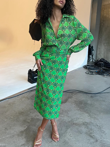 Regular Fit Shell Elegant Skirt, Green, Skirts