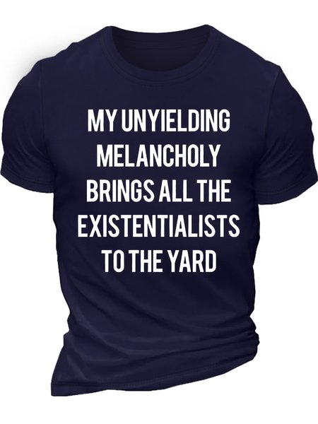 Men's My Unyielding Melancholy Brings All The Existentialists To The Yard Funny Graphic Printing Casual Cotton Text Letters T-Shirt, Purplish blue, T-shirts
Men's My Unyielding Melancholy Brings All The Existentialists To The Yard Funny Graphic Printing Casual Cotton Text Letters T-Shirt, Purplish blue, T-shirts