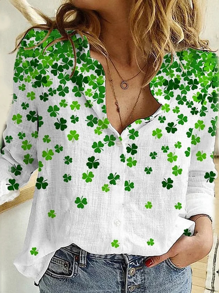 

Women's St. Patrick's Day Shamrock Print Shirt, White, Shirts & Blouses