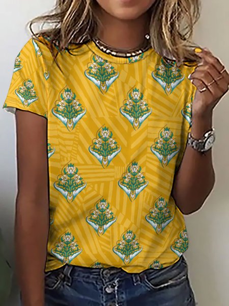 Lilicloth x Iqs Women's Floral Print T-Shirt, Yellow, T-shirts