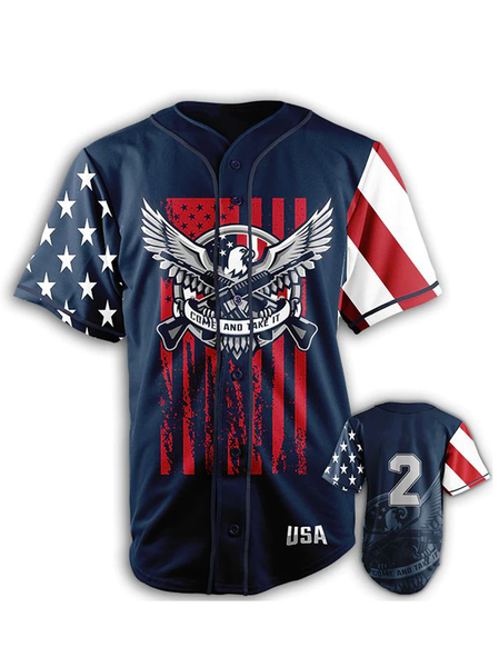 

American Flag Short Sleeve Baseball Shirt, Dark blue, Baseball Shirts