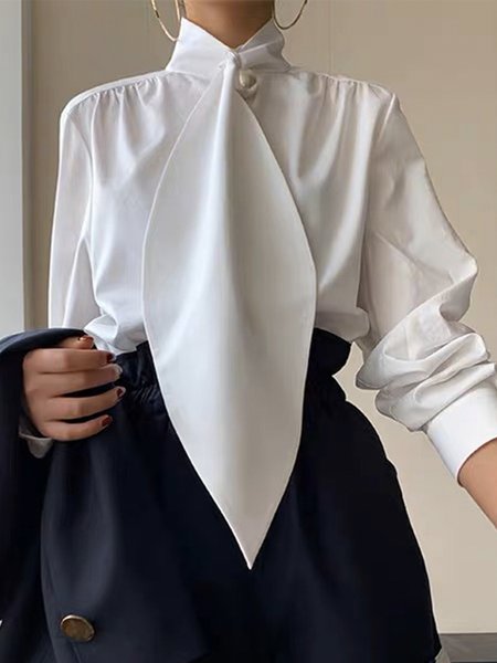 Urban Regular Fit Plain Long Sleeve Blouse, White, Blouses and Shirts