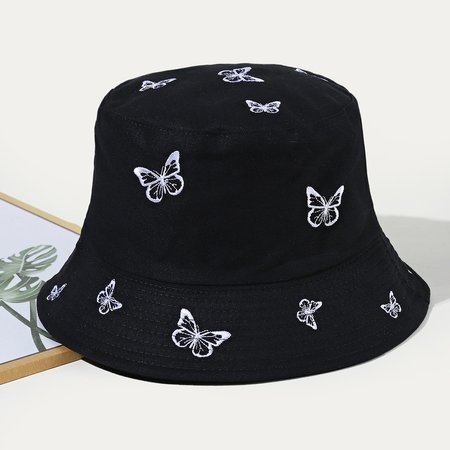Butterflys Embroidery Bucket Hat Outdoor UV Protection, Black, Hats