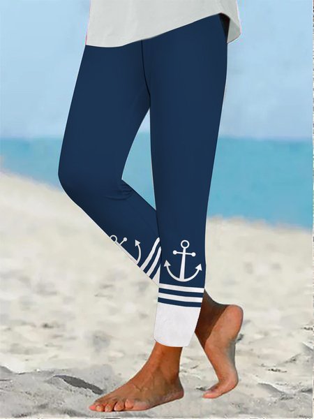 Casual Anchor Sea Tight Leggings, Dark blue, Leggings
