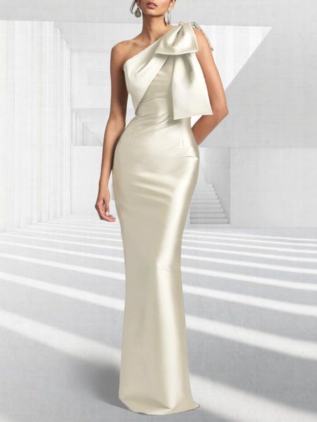 

Elegant Tight Satin Asymmetrical Medium Elasticity Party Dress, Champagne, Wedding Guest Dresses