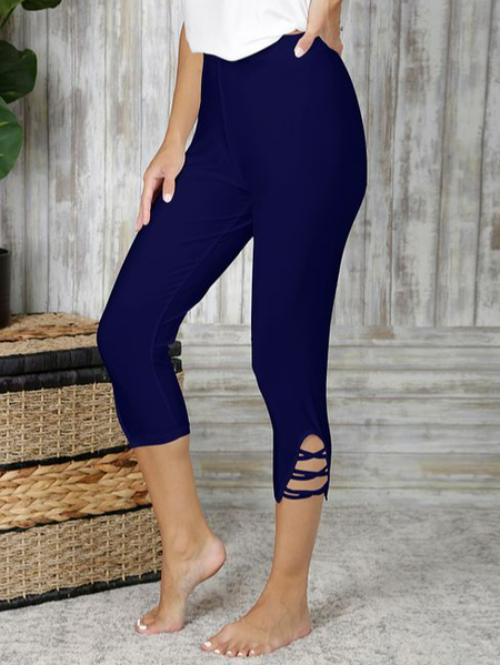 Regular Fit Casual Knitted Leggings, Dark blue, Leggings