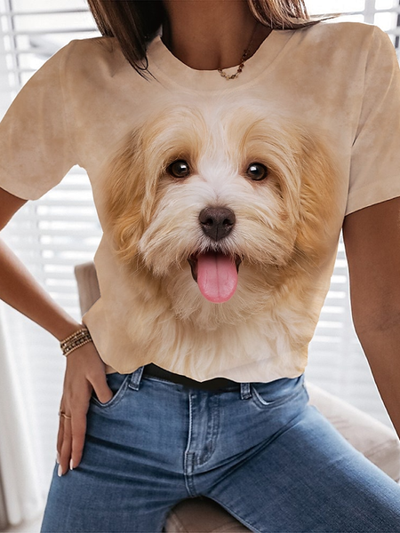 Dog Regular Fit Crew Neck Casual T-Shirt, Light brown, T-Shirts