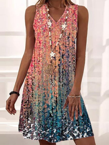Loose Ombre V Neck Casual Dress, Multicolor, Dresses