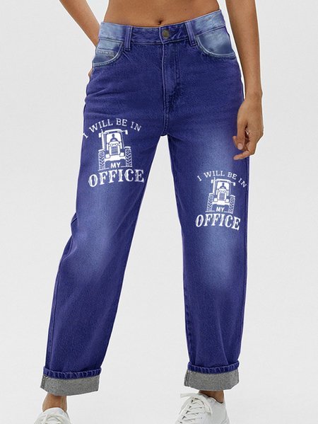 Women‘s I Will Be In My Office Casual Loose Jeans, Blue, Jeans
