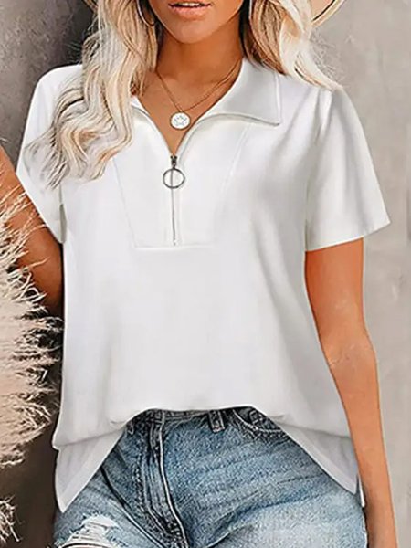 Casual Zipper T-Shirt, White, Tees & T-shirts