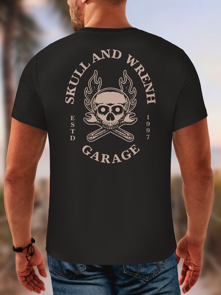 Skull Crew Neck Casual T-Shirt, Black, Men's t-shirts