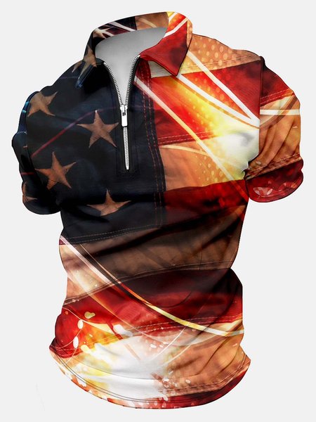 Men’s America Flag Pattern Casual Regular Fit Polo Collar Polo Shirt, As picture, T-shirts