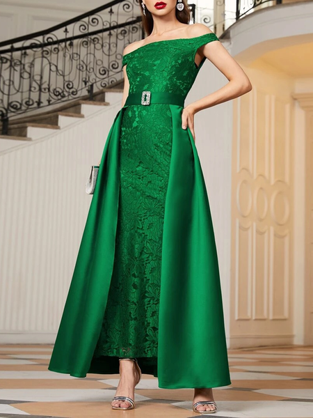 Cold Shoulder Elegant Lace Wedding Guest Dress, Green, Cocktail Dresses