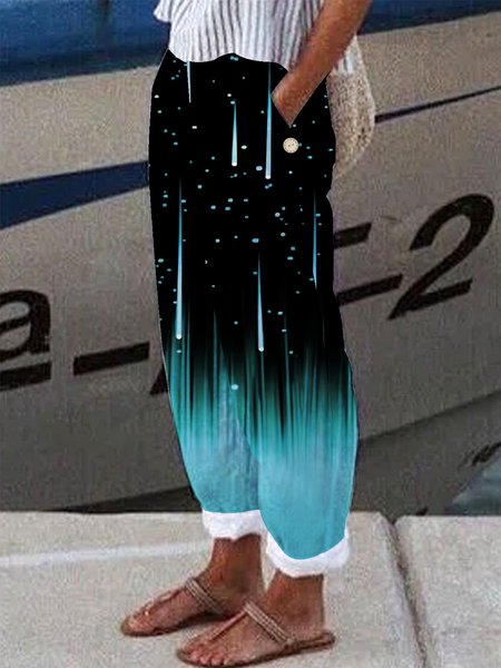 Loose Gradient Pattern Casual Pants, Black-blue, Pants