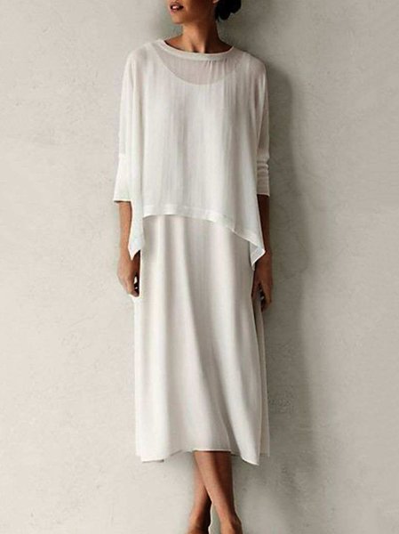 Cotton Crew Neck Loose Casual Two-Piece Set, Off white, Suits