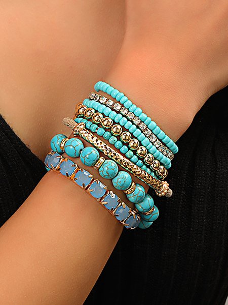 

Ethnic Turquoise Crystal Beaded Layered Bracelet Boho Jewelry, Cyan, Bracelets & Anklets