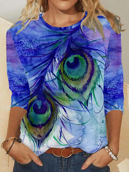 Women's Simple Feather Pattern Regular Fit Crew Neck Shirt, Blue purple, Long sleeves
Women's Simple Feather Pattern Regular Fit Crew Neck Shirt, Blue purple, Long sleeves