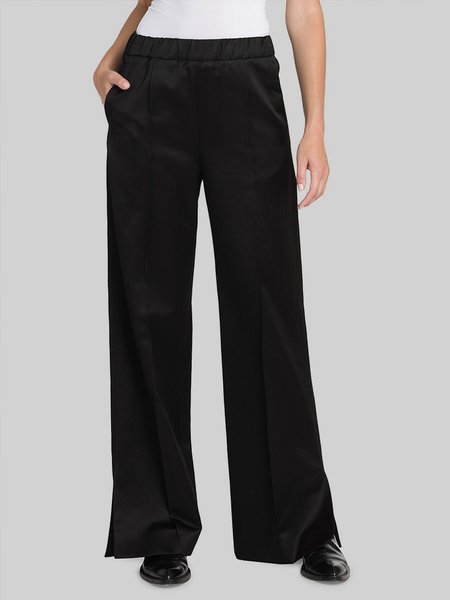 Daily Long Regular Fit Satin Elegant Plain Pants, Black, Pants