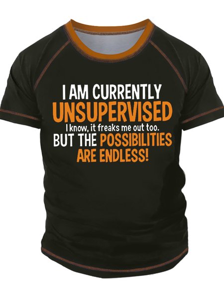 

Men's I Am Currently Unsupervised I Know It Freaks Me Out Too But The Possibilities Are Endless Funny Graphic Tie-Dye Printing Casual Crew Neck Text Letters T-Shirt, Green, T-shirts