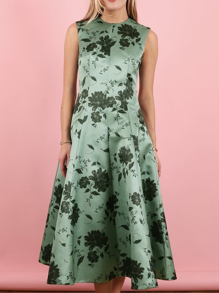 Daily Regular Fit Elegant Satin Floral Party Dress, Green, Cocktail Dresses