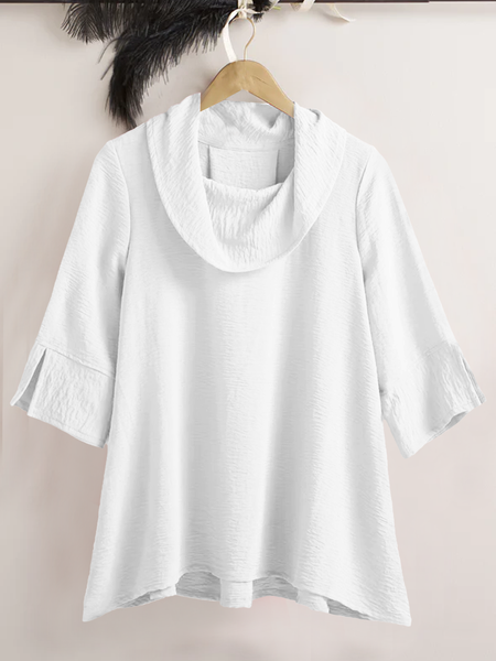 Casual Cotton And Linen Loose Shawl Collar Shirt, White, Tunics