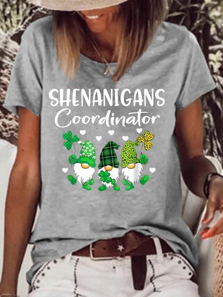 

Women‘s Shenanigans Coordinator St Patricks Day Gnomes Crew Neck Casual etters T-Shirt, Gray, T-Shirts