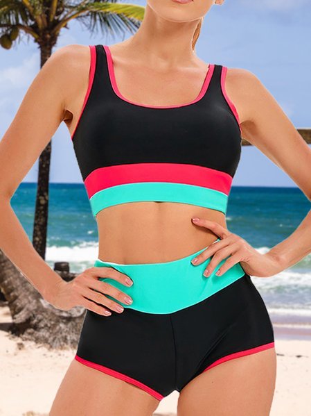 Sports Split Joint Color Block Scoop Neck Bikini, Black, swimwear>>Bikini Sets
Sports Split Joint Color Block Scoop Neck Bikini, Black, swimwear>>Bikini Sets