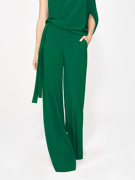 Urban Loose Plain Fashion Long Straight Pants, Green, Pants