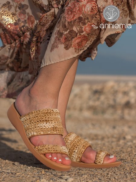 Apricot Weaving Material Vacation Slide Sandals, Sandals