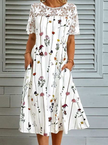 Plus Size Lace Floral Short sleeve Crew Neck Casual Short sleeve Woven Dress, White, Dresses
Plus Size Lace Floral Short sleeve Crew Neck Casual Short sleeve Woven Dress, White, Dresses