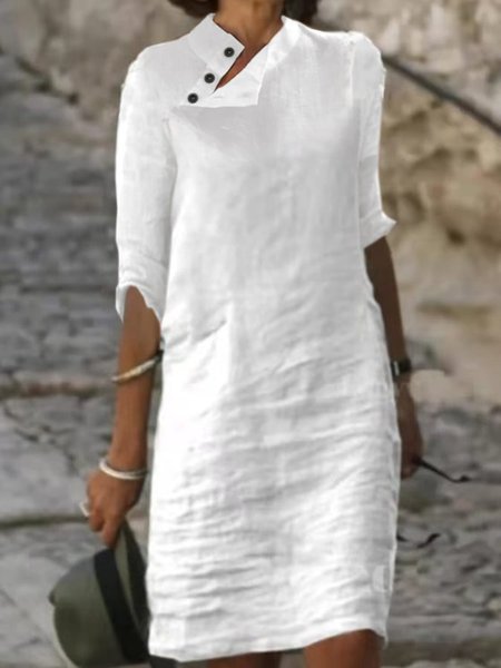 Women Plain Casual Half Open Collar Button Half Sleeve Linen Dress, White, Mini Dresses
Women Plain Casual Half Open Collar Button Half Sleeve Linen Dress, White, Mini Dresses