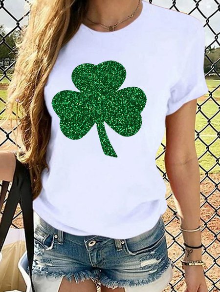 

Women‘s St Patricks Day Irish Glitter Shamrock Cotton T-Shirt, White, T-Shirts