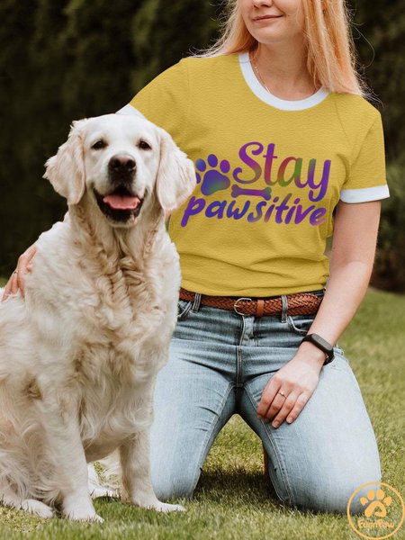 Lilicloth X Funnpaw Women's Stay Pawstitive T-Shirt, Yellow, T-shirts