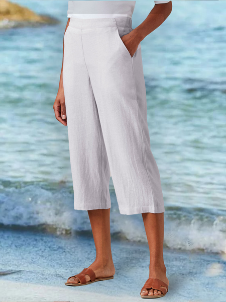 Cotton And Linen Linen Pants, White, Pants