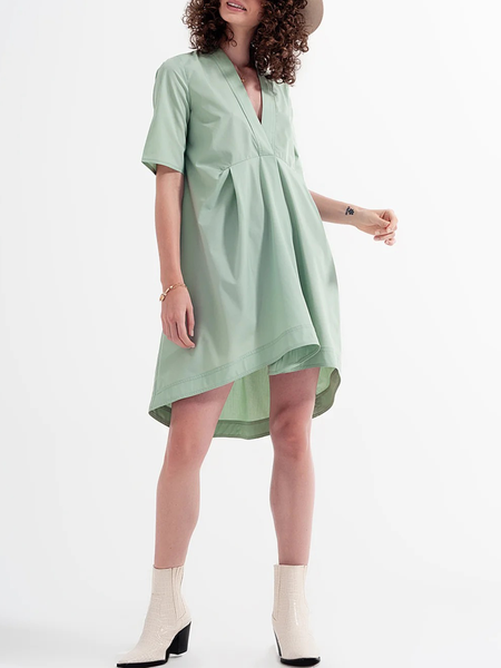 V Neck Elegant Plain Loose Dress, Green, Midi Dresses