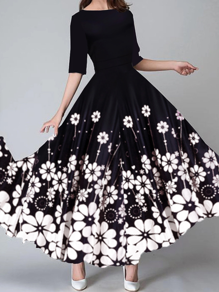 Elegant Floral Regular Fit Crew Neck Wedding Guest Dress, Black-white, Maxi Dresses
Elegant Floral Regular Fit Crew Neck Wedding Guest Dress, Black-white, Maxi Dresses