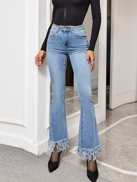 Tassel Simple Jeans, Blue, DENIM