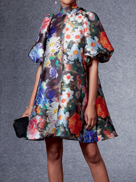 Stand Collar Short sleeve Elegant Floral Loose Skirt Dress, As picture, Mini Dresses
Stand Collar Short sleeve Elegant Floral Loose Skirt Dress, As picture, Mini Dresses