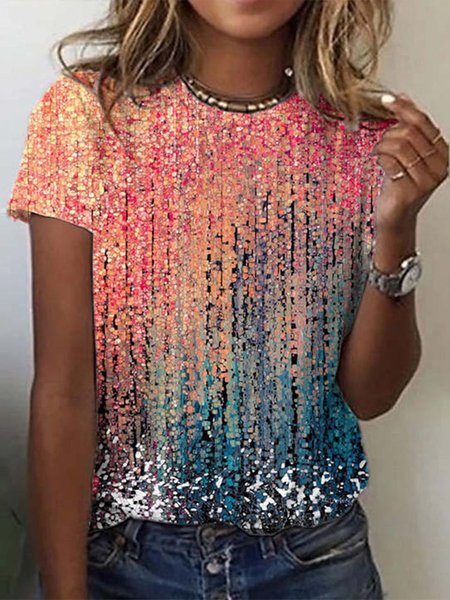 Crew Neck Regular Fit Ombre Casual T-Shirt, Multicolor, T-Shirts