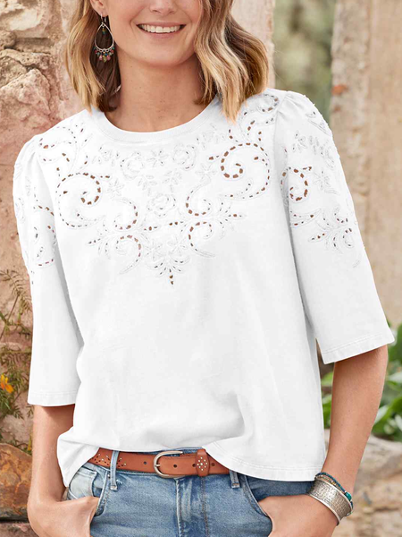 Casual Loose Crew Neck Plain Hollow Out Lace Half sleeve T-shirt, White, Tees & T-shirts
Casual Loose Crew Neck Plain Hollow Out Lace Half sleeve T-shirt, White, Tees & T-shirts