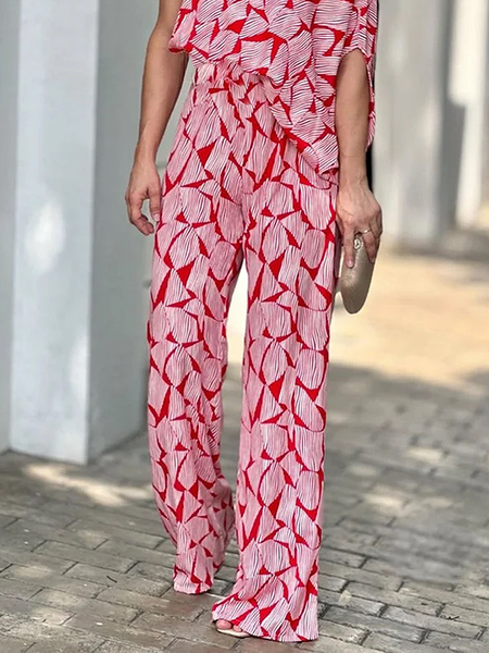 Vacation Loose Fashion Long Straight Pants, Red, Pants