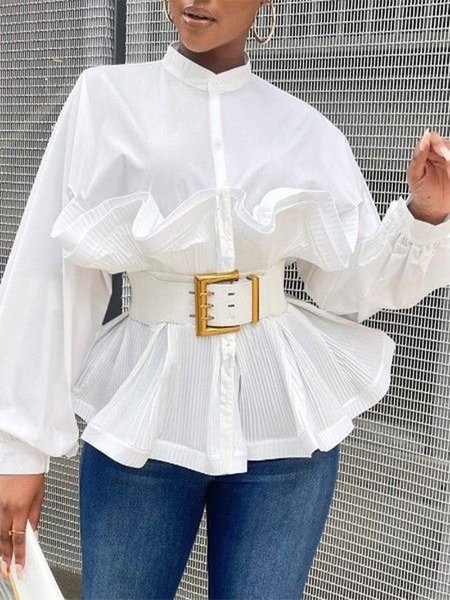 Elegant Regular Fit No Elasticity Blouse, White, Blouses and Shirts