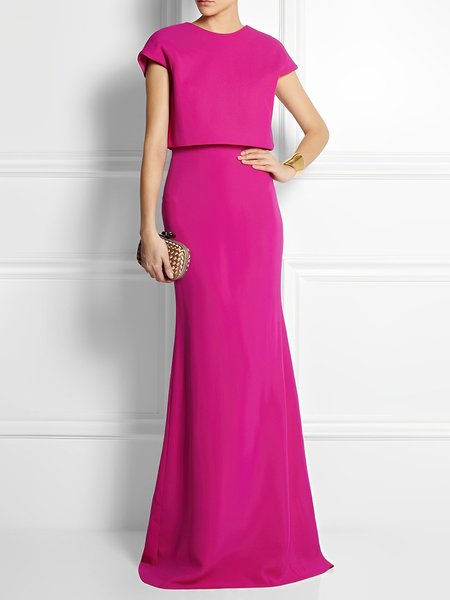 Regular Fit Crew Neck Plain Elegant Two-Piece Set, Deep pink, Two-piece Set