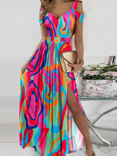 V Neck Elegant Ombre Loose Dress, Multicolor, Dresses