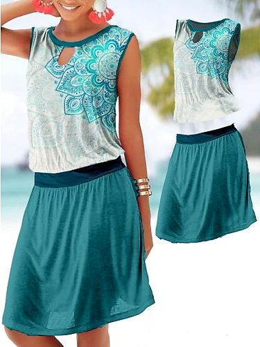 Notched Floral Casual Regular Fit Two-Piece Set, Green, Tops