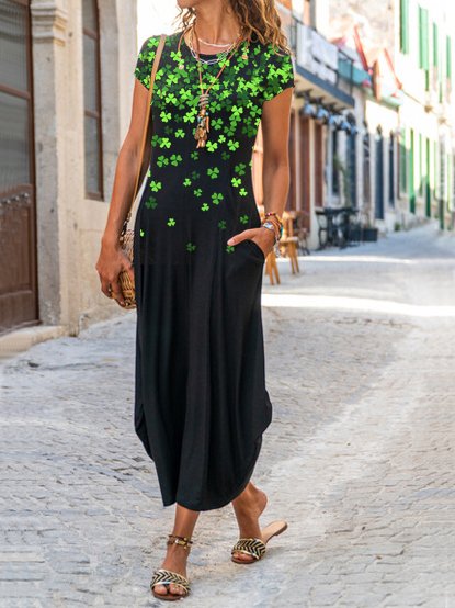 St.Patrick'S Day Casual Loose Dress, Black, Dresses