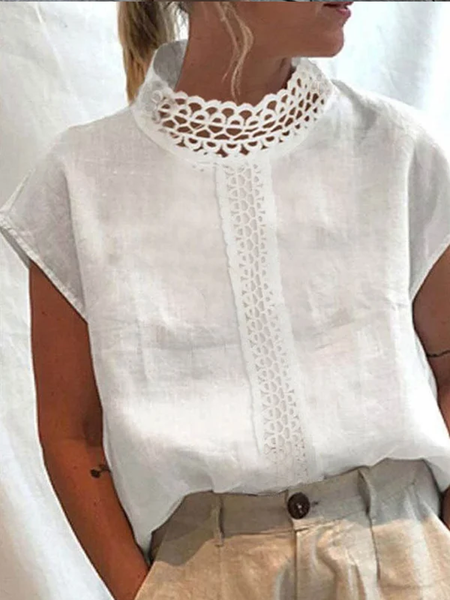 Women Casual Plain Summer Hollow Out Lace Turtleneck Cotton Linen Top, White, Tees & T-shirts
Women Casual Plain Summer Hollow Out Lace Turtleneck Cotton Linen Top, White, Tees & T-shirts