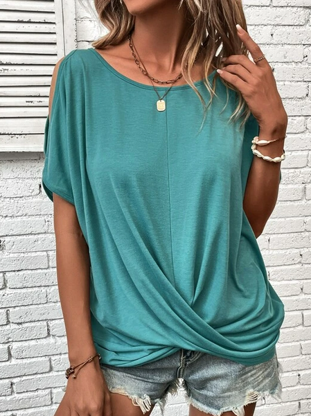 Casual Knitted Loose Cross Shirt, Green, Shirts & Blouses